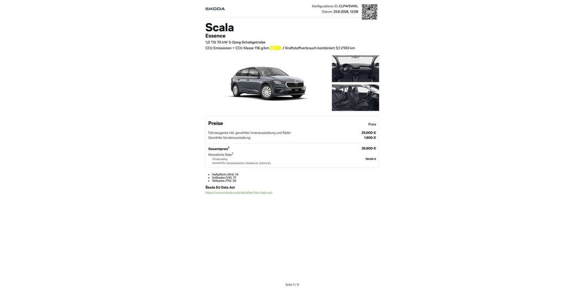 Skoda Scala 5.000 km 22.980 &euro; Essen 45326